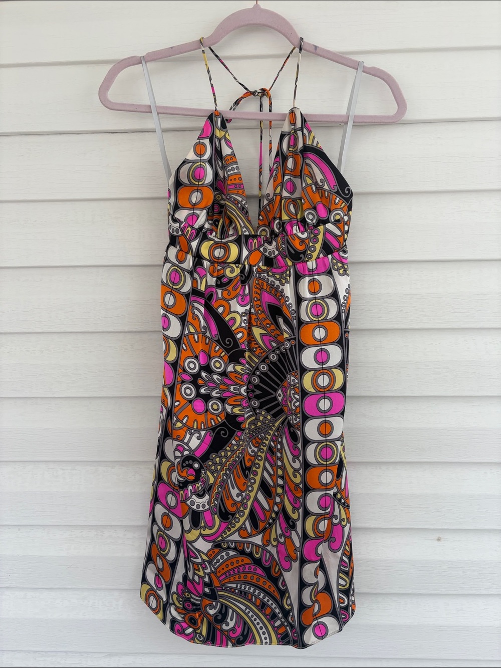 Alice + Trixie Silk Halter Mini Dress Psychedelic Print Retro Euro Summer